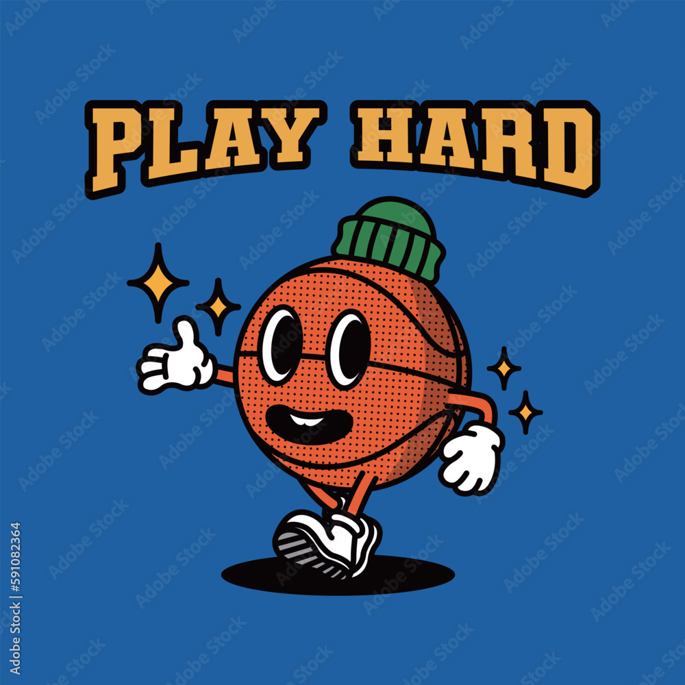Cartoon character made of basketball. Characters suitable for various designs such as sports-related basketball team logos, symbols, cartoons, and characters.