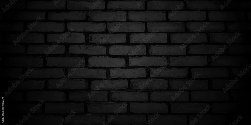 Abstract Black brick wall texture for pattern background. wide panorama picture. Vector image