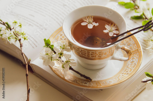 Cup of herbal tea with flower