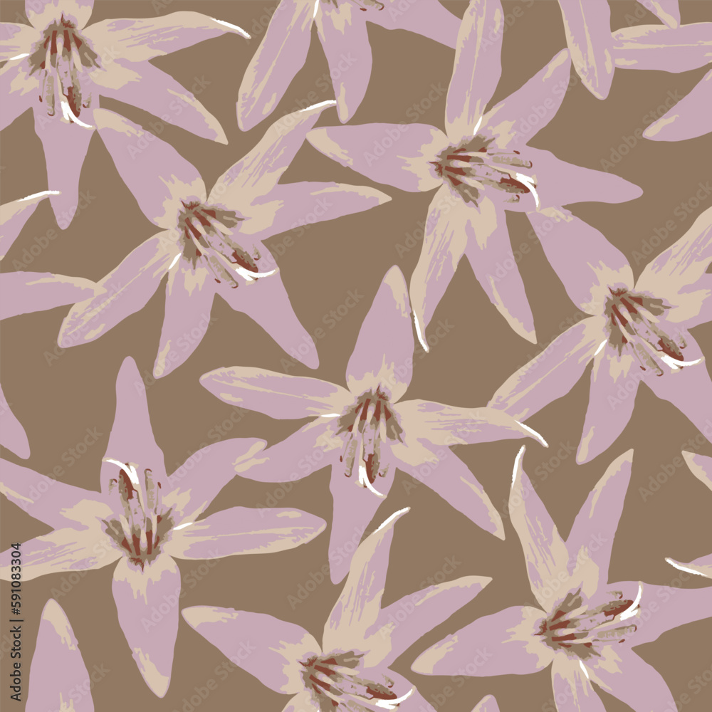 seamless doodle flower pattern drawn by hand on a sand background