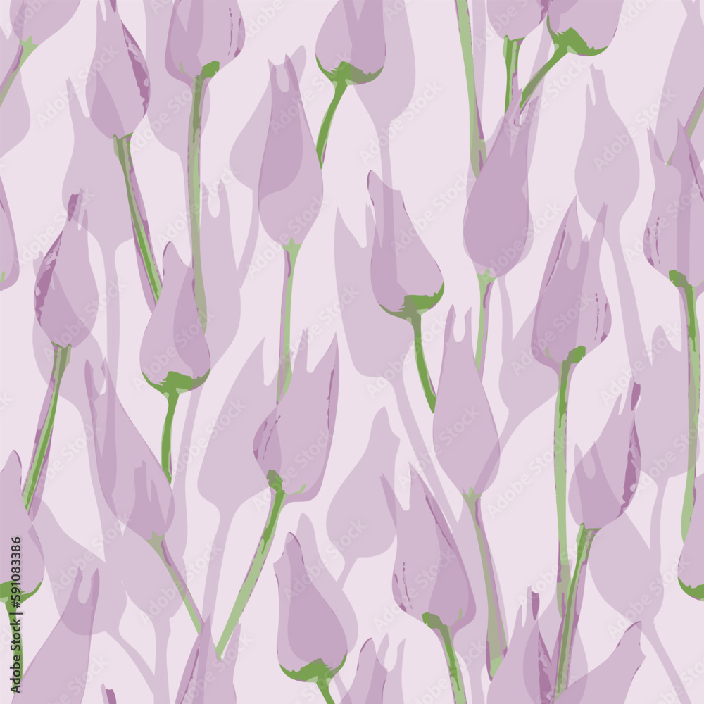 seamless pink hand drawn tulips flower pattern background