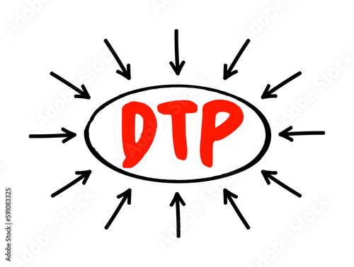 DTP Diphtheria Tetanus Pertussis - bacterial diseases that can be safely prevented with vaccines, acronym text with arrows