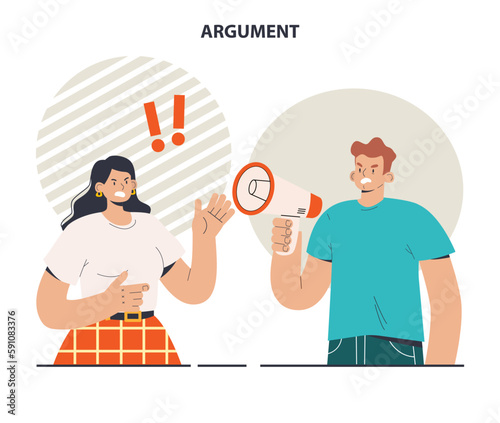 Argument concept set. Controversy or disagreement conversation