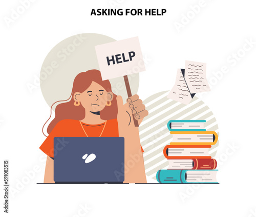 Asking for help. Character seeking support from other people