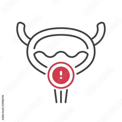 Outline style health care ui icons collection. Human organ disease concept. Vector linear illustration. Bladder urinary system anatomy symbol. Exclamation mark. Design element for healthcare