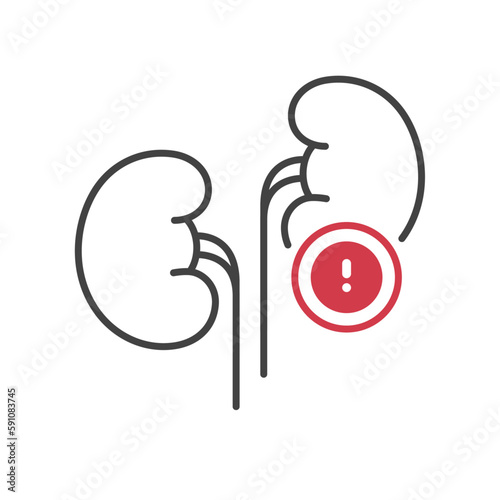 Outline style health care ui icons collection. Human organ disease concept. Vector linear illustration. Kidneys urinary system anatomy symbol. Exclamation mark. Design element for healthcare