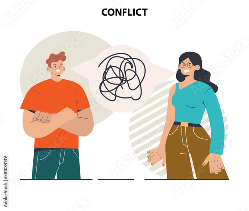 Conflict concept. Controversy or disagreement between people