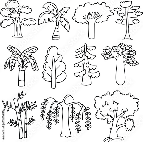 Tree Vector Line  Set