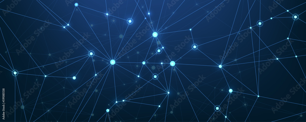 Vector connections of lines and dots. Technology banner template. Graphic abstract background communication. Minimal array with compounds lines and dots. Digital data visualization - obrazy, fototapety, plakaty 