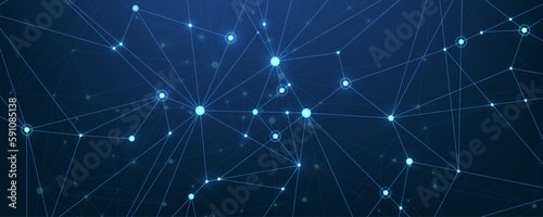 Vector connections of lines and dots. Technology banner template. Graphic abstract background communication. Minimal array with compounds lines and dots. Digital data visualization