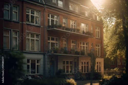typical berlin apartment building in the sunrise created with Generative AI technology © Robert Herhold