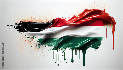 United Arab Emirates Country Flag Colors of Liquid Oil Paint Splashing and Explosio on White Backdrop AI Generative