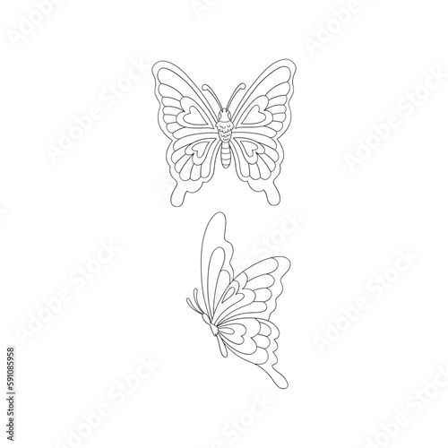 Groovy Hippie whimsical butterflies set. Linear aesthetic for Valentines Day design. Vector illustration isolated on white.