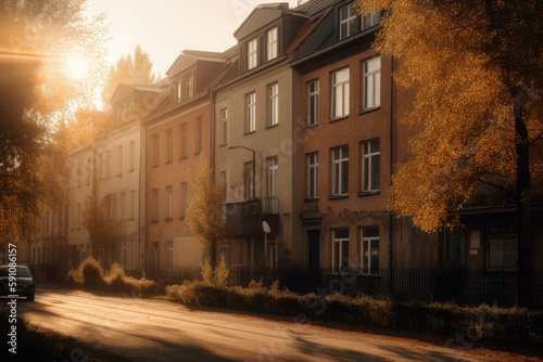 typical berlin apartment building in the sunrise created with Generative AI technology