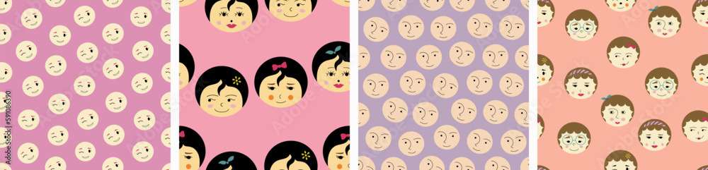 Feminine look, abstract personage, mascot design, funny face, cute icon Feminine look, abstract personage, mascot design, funny face, cute icon