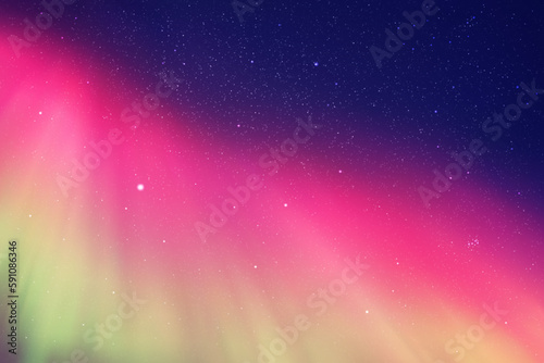 Blue night starry sky and pink polar lights. Purple aurora borealis
