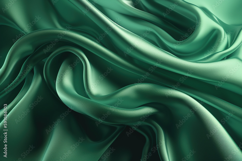 Obraz premium A swirl of silk, satin material in green for a luxurious background. Generative AI.