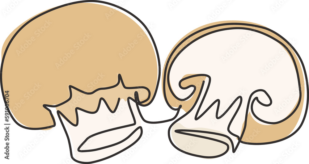 One single line drawing of whole healthy organic mushrooms for farm logo identity. Fresh toadstool concept for vegetable icon. Modern continuous line draw design graphic vector illustration One single line drawing of whole healthy organic mushrooms for farm logo identity. Fresh toadstool concept for vegetable icon. Modern continuous line draw design graphic vector illustration