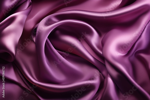 A swirl of silk, satin material in purple for a luxurious background. Generative AI.