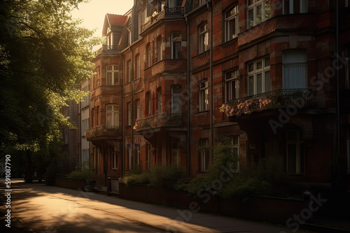 typical berlin apartment building in the sunrise created with Generative AI technology © Robert Herhold