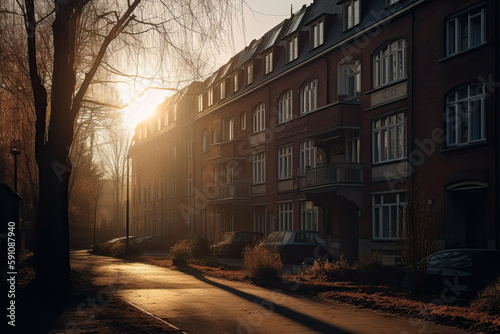 Fototapeta Naklejka Na Ścianę i Meble -  typical berlin apartment building in the sunrise created with Generative AI technology