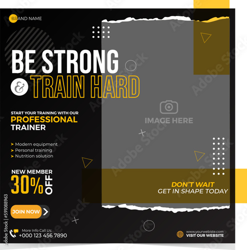 Gym Fitness social media post design template Premium Vector