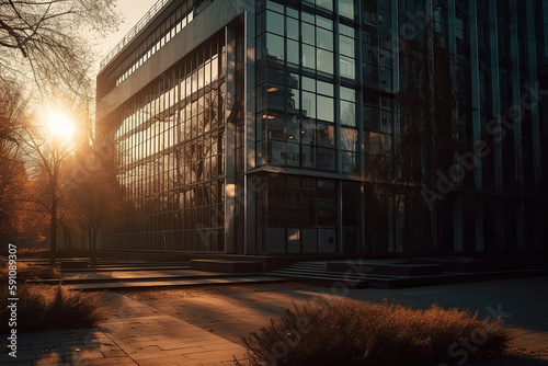 business building in warm sunlight in german style created with Generative AI technology