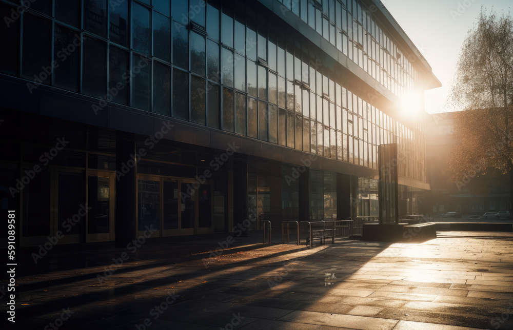 business building in warm sunlight in german style created with Generative AI technology