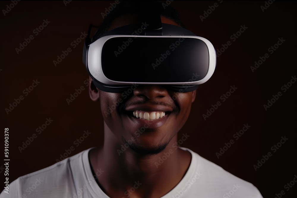 A young guy is wearing virtual reality glasses or VR head set and playing in virtual reality A young guy is wearing virtual reality glasses or VR head set and playing in virtual reality