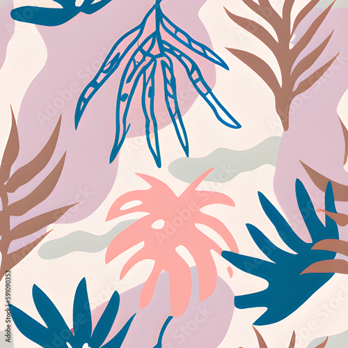 Modern colorful tropical floral pattern. Cute botanical abstract contemporary seamless pattern 