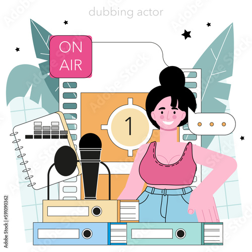Speaker concept. Voice actor dubbing a movie, audio book or radio