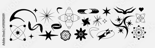 Vector Graphic Assets Set. Bold modern Shapes for Posters Template, flyers, clothes, social media, graphic design, sticker, In Y2k style, Futuristic, Anti-design, Retro Futurist.