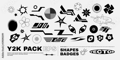 Vector Graphic Assets Set. Bold modern Shapes for Posters Template, flyers, clothes, social media, graphic design, sticker, In Y2k style, Futuristic, Anti-design, Retro Futurist.