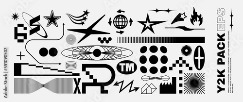 Vector Graphic Assets Set. Bold modern Shapes for Posters Template, flyers, clothes, social media, graphic design, sticker, In Y2k style, Futuristic, Anti-design, Retro Futurist.