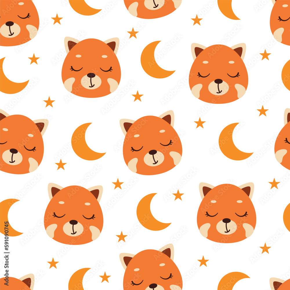 Obraz premium Cute little slipping red panda head seamless childish pattern. Funny cartoon animal character for fabric, wrapping, textile, wallpaper, apparel. Vector illustration