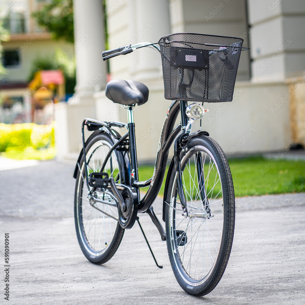 Obraz premium Typical Amsterdam bike fiets symbol. Traditional dutch icon. Holland culture element bike. Typical Netherlands transport bicycle. Template cards, advertisement, poster, banner, bike amsterdam fiets