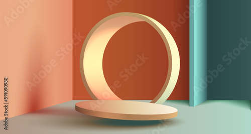 Minimalist podium with lighting, Stage Podium Scene with for Award, Decor element background. Vector