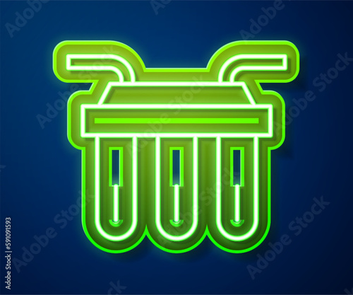 Glowing neon line Water filter icon isolated on blue background. System for filtration of water. Reverse osmosis system. Vector