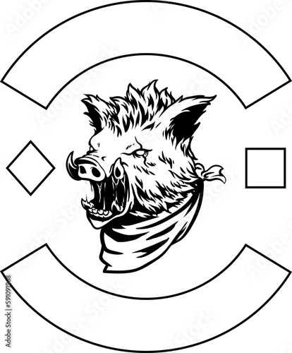 Black and white wild boar biker patch
