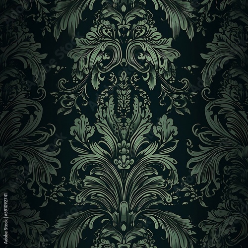 seamless floral pattern, wallpaper, vintage, greens, AI generated image, AI art, AI design, AI, art deco,