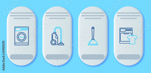 Set line Vacuum cleaner, Toilet plunger, Washer and and t-shirt icon. Vector