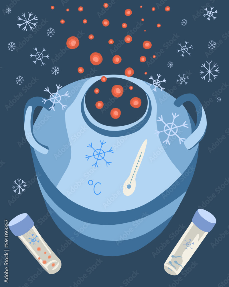 Vector isolated illustration of stem cell cryo freezing. Egg freezing