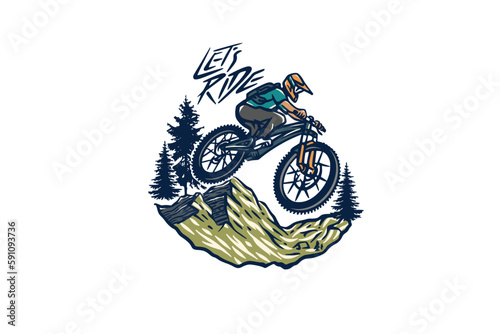 Downhill MTB biker vector illustratio, perfect for logo design t shirt and competition event