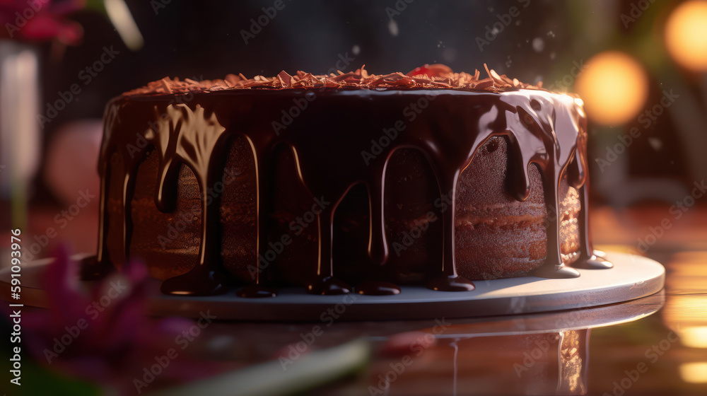 Decadent Delight: Close-Up of Luscious Chocolate Cake with Gooey Center
