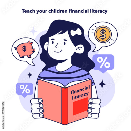 Teach your children financial literacy. Little girl studying household