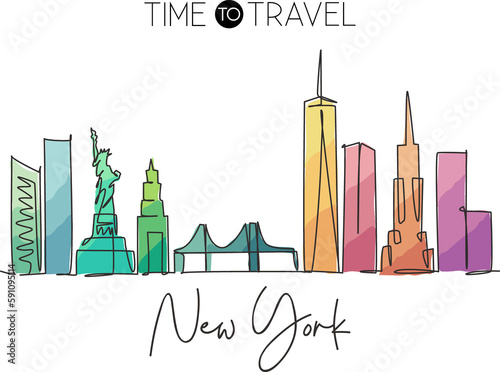 Photography Single continuous line drawing of New York city skyline, USA