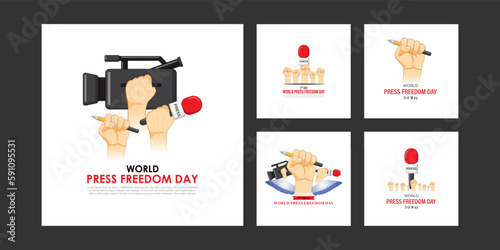 Vector illustration of World Press Freedom Day social media story feed set mockup template