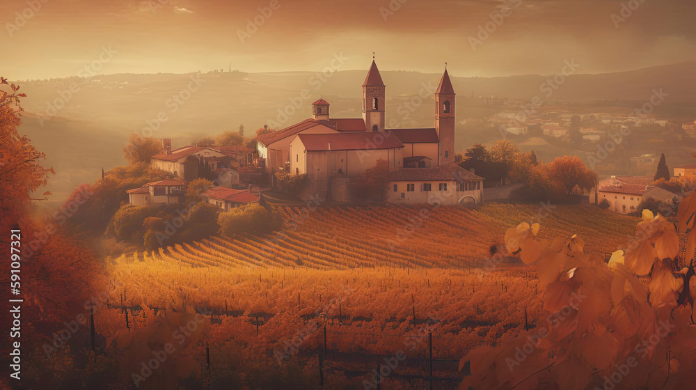 Fototapeta premium The Vineyards of Italy, Italian countryside, AI Generated