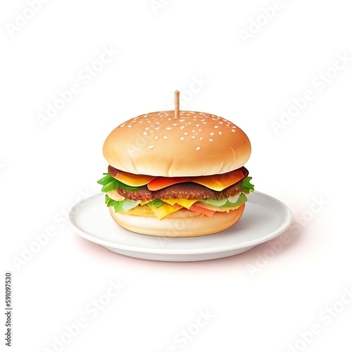 Watercolor hamburger isolated  generative ai