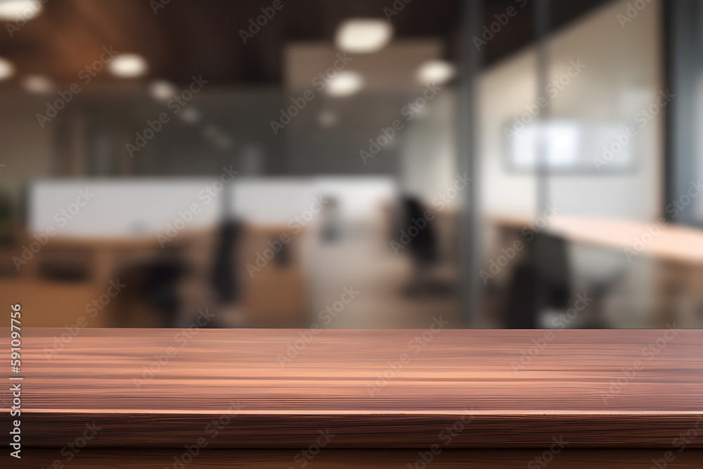 Wooden Table With Blurred Conference Room Background